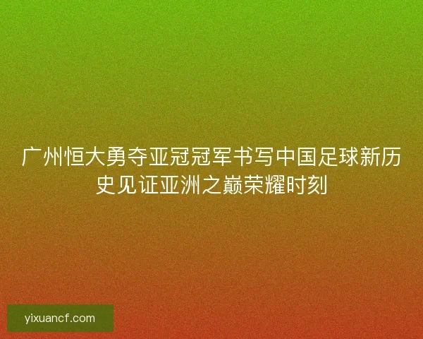 广州恒大勇夺亚冠冠军书写中国足球新历史见证亚洲之巅荣耀时刻