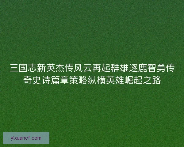 三国志新英杰传风云再起群雄逐鹿智勇传奇史诗篇章策略纵横英雄崛起之路